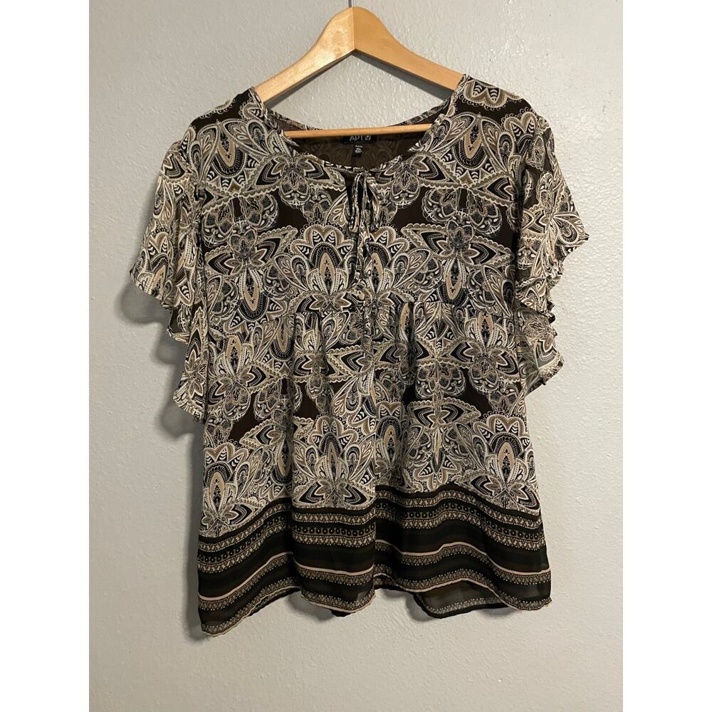 Apt. 9 Womens Top Petite XL Black Floral Babydoll Whimsigoth Fairy Grunge Y2K